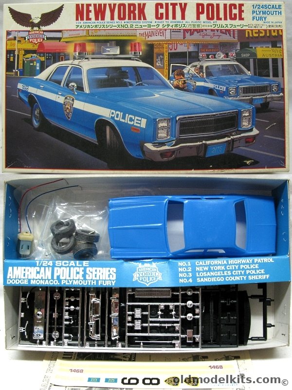Yodel 1/25 1977 Plymouth Fury New York City Police Car- Motorized, YPM-2-1000 plastic model kit